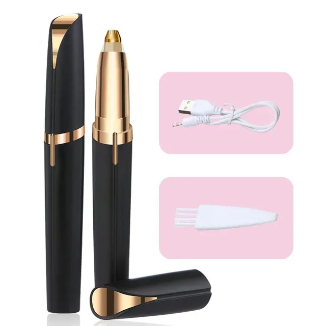 Womens Elektrische Wenkbrauw Trimmer Eye Brow Shaper Potlood Gezicht Haar Remover Voor Vrouwen Automatische Wenkbrauw Scheerapparaten Zakmes: Black