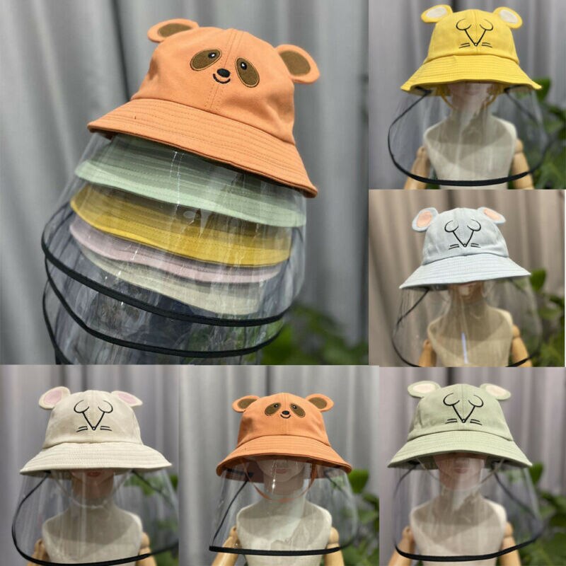 Kids Children Cute Cartoon Bear/Mouse Anti Saliva Anti Droplet Dust-proof Safe Protective Hats with Clear Full Face Cover Shield