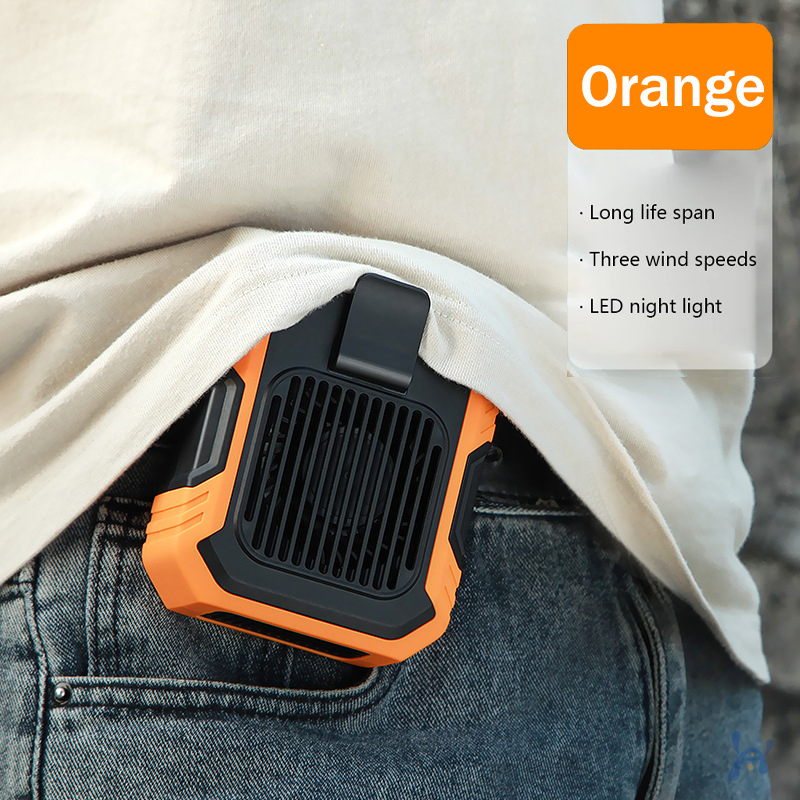 Aire acondicionado portátil, ventilador de Clip de cintura con 5-8H, ventilador de cuello, 3 velocidades, recargable por USB, para verano, trabajo al aire libre, senderismo: naranja