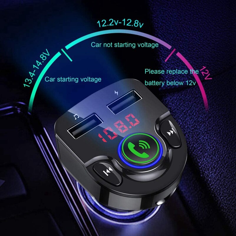 Bluetooth Car Kit Car FM Transmitter Bluetooth 5.0 Music Audio Player Wireless Handsfree with Dual USB Fast Charging