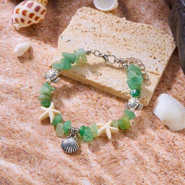Bohemian Imitation Shell Beads Bracelet For Women Sea Star Turtle Woven Rope Bracelet Handmade Friendship Beach Jewelry: Rhodium Plated