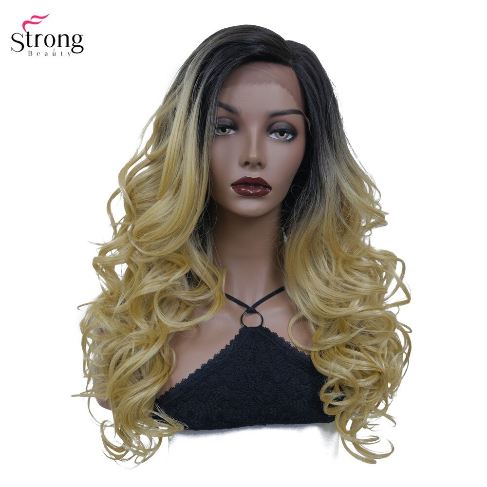 Strongbeauty Lang Krullend Lace Front Pruik Voor Vrouwen Ombre Blond Donker Wortel Synthetische Lace Pruiken Haar