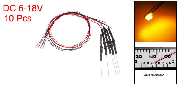 uxcell 10pcs Prewired SMD LED Light Emitting Diode DC 6-18V with Resistor for Small Model Cosplay and Small Model Building: Orange 0805