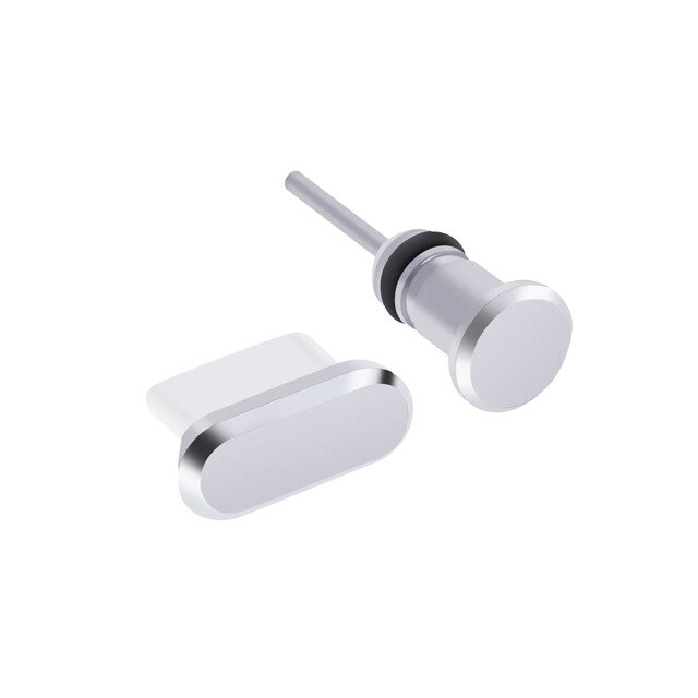Universal usb c aluminium dammplugg set för samsung  s10 plus  s9 s8 note c laddningsportar och 3.5mm hörlursuttag antidammplugg: Silver-