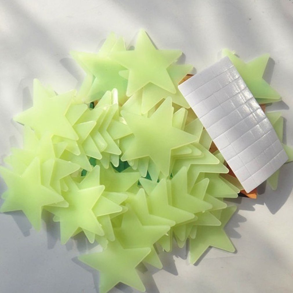 100 pièces 3CM lumineux étoile autocollant mural sombre lieu étoile Stickers muraux lumineux Fluorescent 3D chambre plafond maison enfants ACEHE