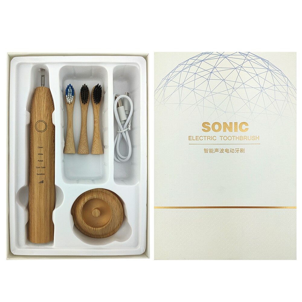 Cepillos de dientes eléctricos de bambú cerdas de Nylon-Biodegradable Natural ecológico Compostable reutilizable vegano: Wireless Charging