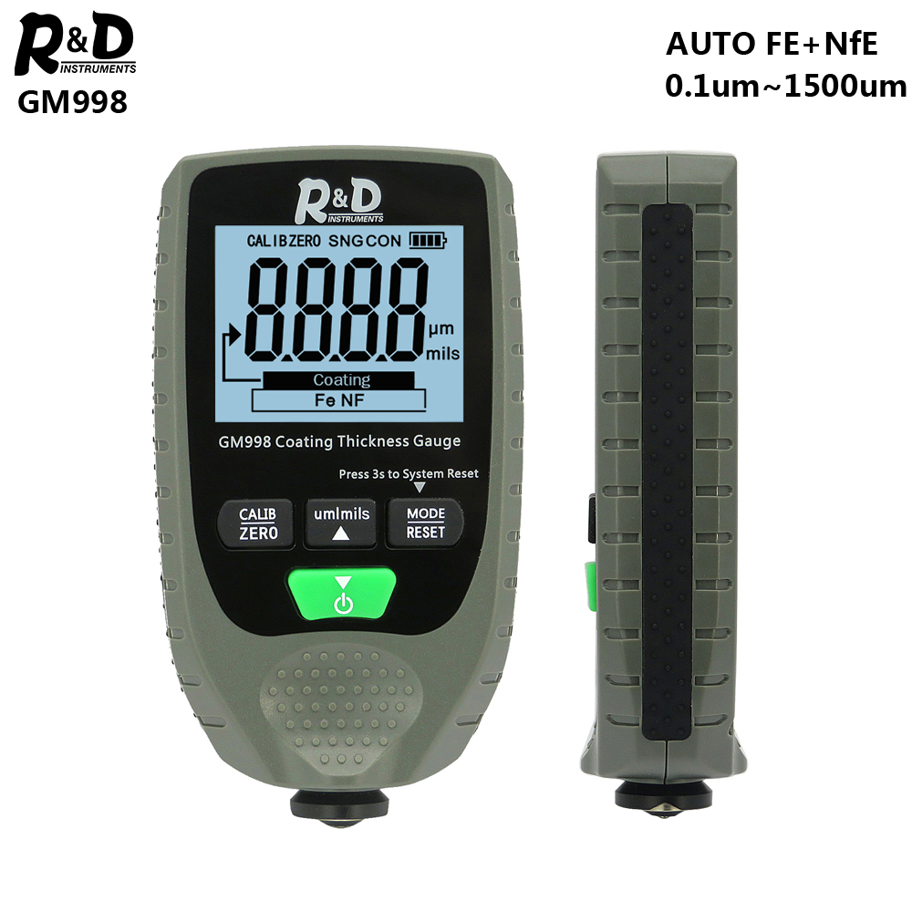 R & D GM998 gris voiture peinture revêtement jauge d'épaisseur galvanoplastie métal revêtement testeur d'épaisseur mètre 0-1500um Fe & NFe sonde: Grey