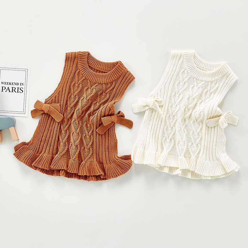 Herfst Kinderen Vesten Baby Meisjes Mouwloze Trui Meisjes Gebreide Vest Ruche Boog Baby Meisjes Bovenkleding