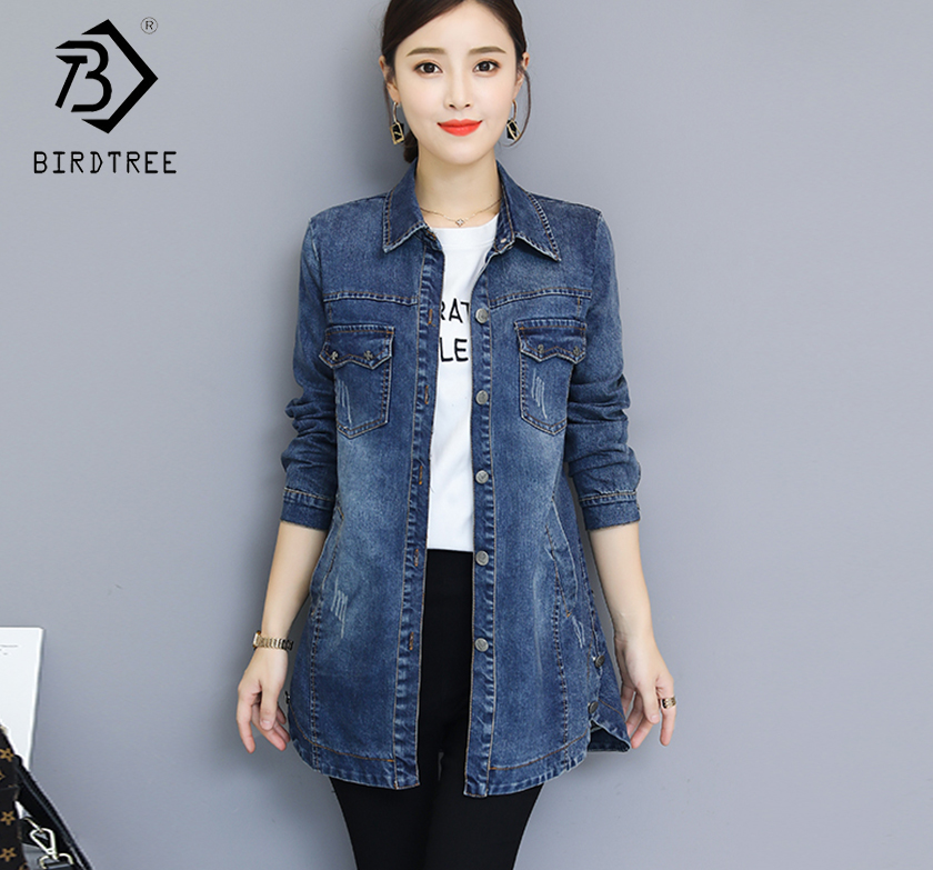 Kvinder lang denim jakke forår efterår plus størrelse 3xl løse fuld ærmer blå toppe kvindelige casual piger outwear  c80612l
