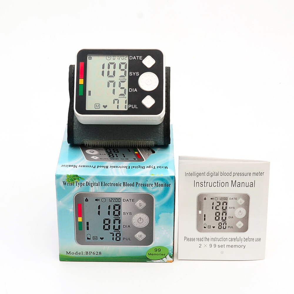 BP628 Wrist LCD Blood Pressure Monitor Meter Sphygmomanometer Cuff NonVoice