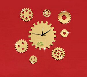 Reloj 3D DIY de decoración reloj de precisión torneado espejo de engranajes sofá de fondo Reloj de pared reloj de cuarzo: Dorado