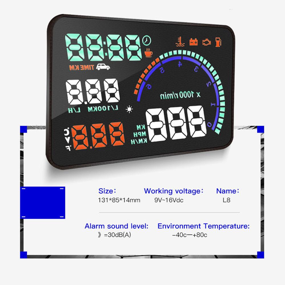 OBD2 HUD Car Head Up Display 5.5' L8 LED Windscreen Projector OBD Scanner Speed Fuel Warning Alarm Data Diagnostic Tool