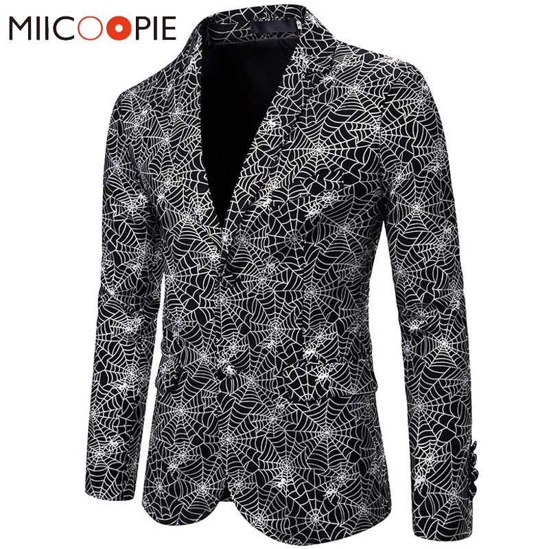 Nattklubb herre blazer slank masculino bronzing edderkopp web trykte blazere kommode frakk mann fritidsjakke herreklær