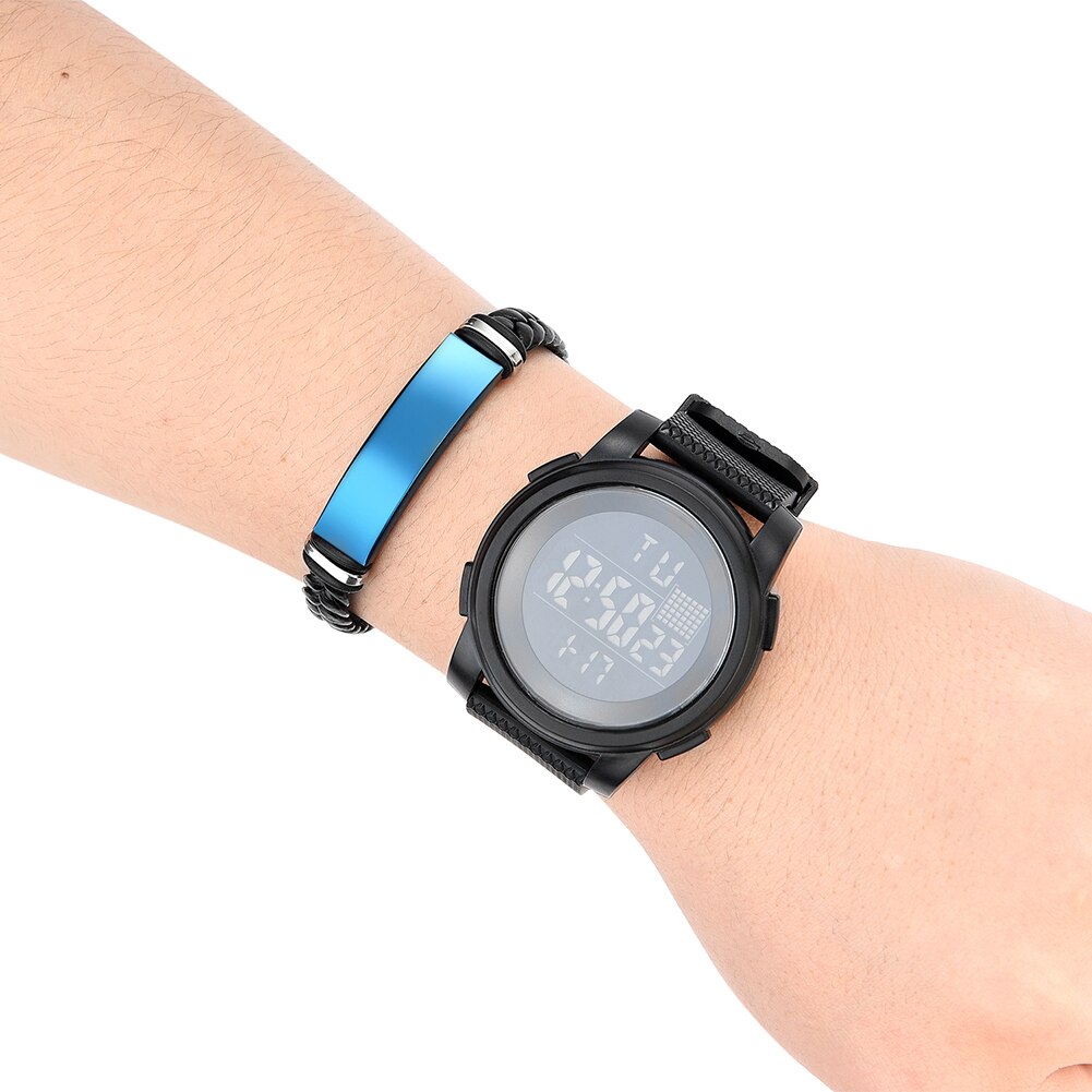 2 pçs de luxo masculino esportes à prova dwaterproof água eletrônico digital relógio pulso luminoso + pulseira jóias acessórios