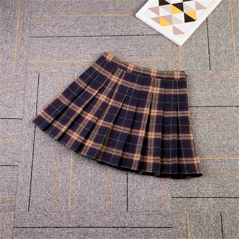 Winter Tennis Skirts Autumn Woolen Plaid Pleated Skirt Higt Waist Student Cheerleader Uniform With Inner Shorts Badminton Skirts