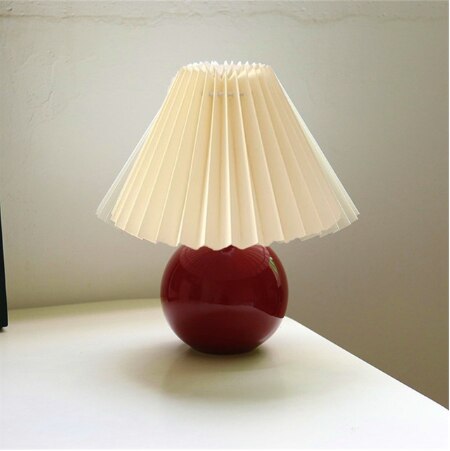 Koreansk plisseret bordlampe ins diy keramiske bordlamper til stuen boligindretning sød lampe med trefarvet led pære ved siden af lampen: Vinrød og beige