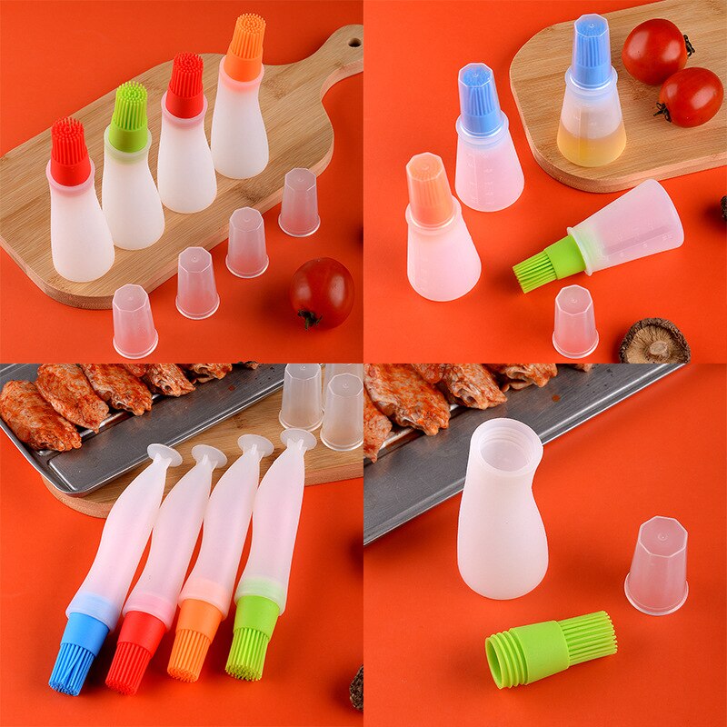 Portable Silicone Oil Bottle with Brush Grill Oil Brushes Liquid Oil Pastry for Kitchen Baking BBQ Tool Kitchen Tools for BBQ