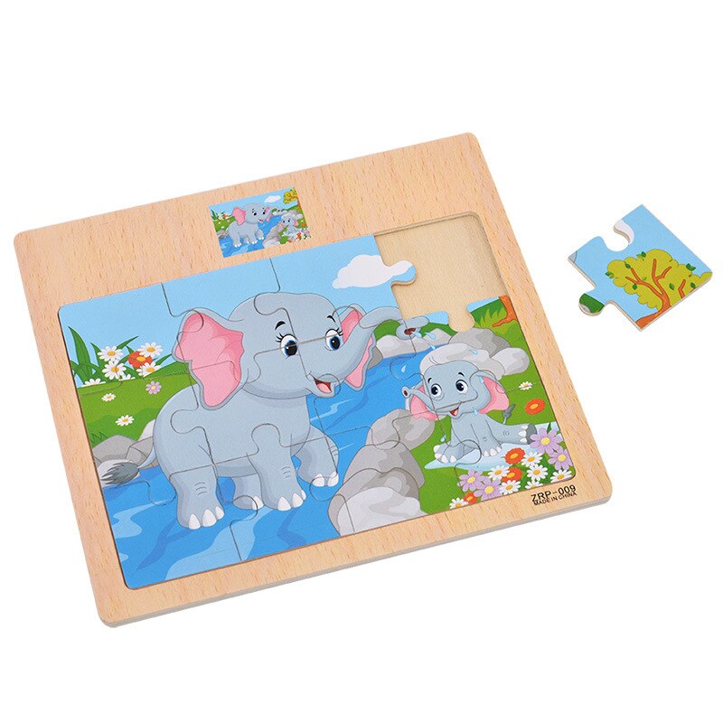 Kids Wooden Puzzles 12 Slice Cartoon Animals Traffic Jigsaw For Children Montessori Toys Educational Learning Game MG150