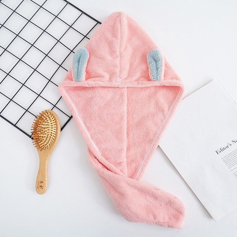 Gorro de pelo seco con orejas de conejo, Toalla de baño de secado absorbente fuerte de terciopelo, gorro para secar el pelo, especial, ultrasuave, tlsm: C1604-1A-PK