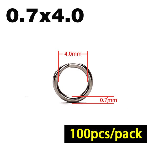 100 st/lot fiskeringar delade ringar i rostfritt stål förstärker solida ringdrag anslutande ringfisketillbehör: 0.7 mmx 4.0mm
