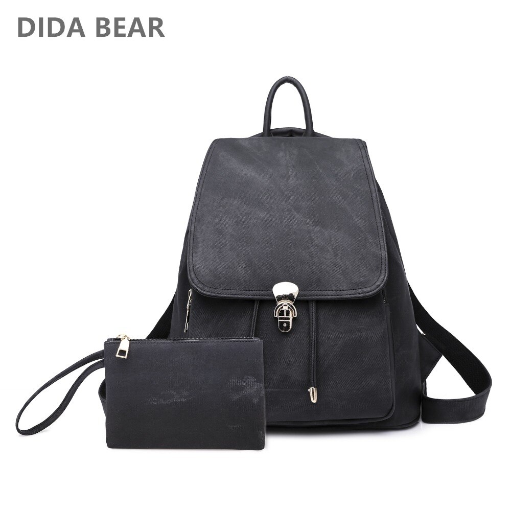 DIDABEAR 2pcs Set Bag Women Leather Backpack School Backpacks For Teenage Girls Female Rucksack Bolsas Mochilas Black