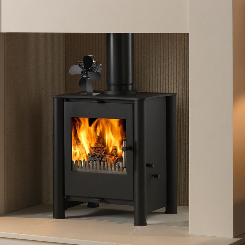 Poêle à bois à 4 lames, efficace et alimenté par la chaleur, avec thermomètre, accessoires silencieux, ventilateur de poêle, foyer à affichage numérique