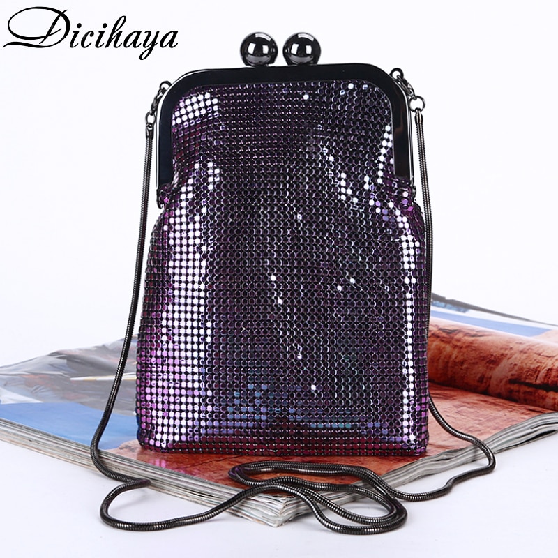 DICIHAYA Iridescence Aluminium Women Evening Bags Lady Wedding Party Shoulder Bags Phone Bag For Party Clutch Chain Bag