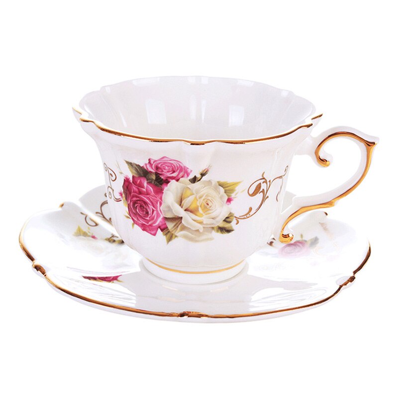 Gold Rim Coffee Cups Flower Bone China Royal Cups and Saucer Set European Luxury Breakfast Tea Mug Xicara Home Dinner Set AC50CK
