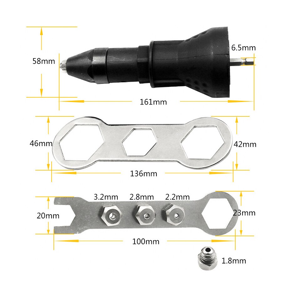 VECTECH Electric Rivet Nut Gun Riveting Tool Cordless Riveting Drill Adapters Insert Nut Tool Nail Guns Auto Blind Rivet Adapter