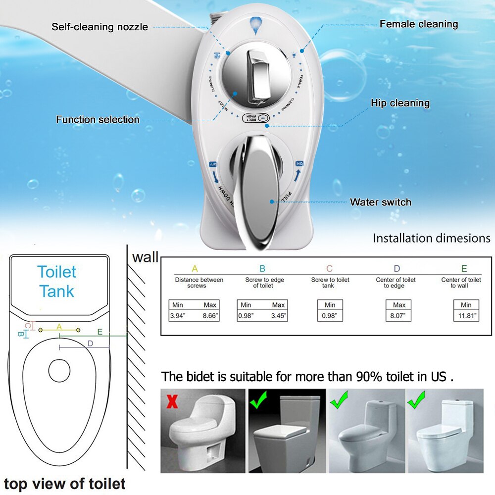 Non-Electric Bidet Toilet Seat anal Double Nozzle Left Handle For Women SS7801