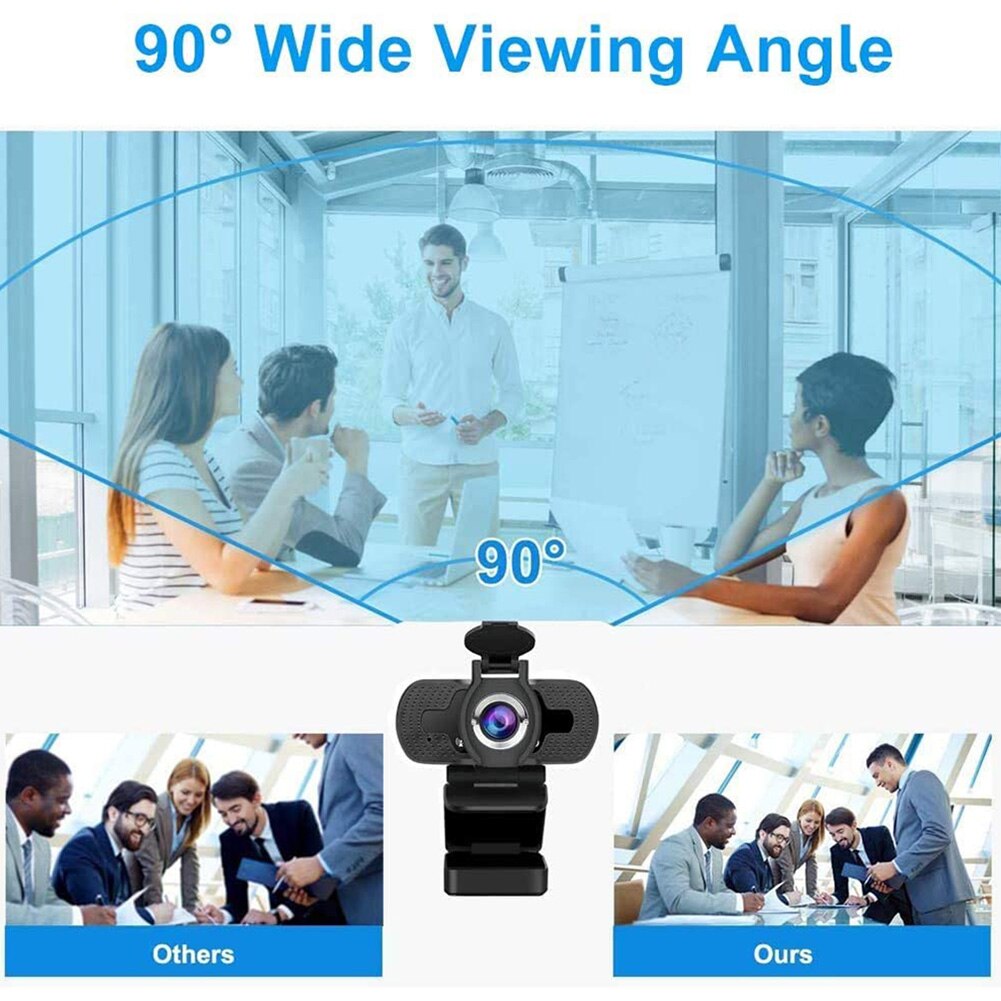Web Camera with Built-in Mic Privacy 1080P Full HD Cover USB Auto Focus PC Webcam for Office Caring Computer Supplies