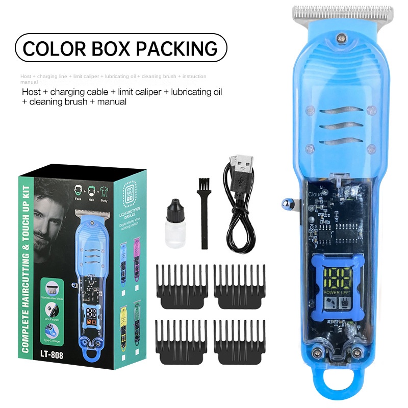 Hair Cutting Machine Rechargeable Hair Clipper Transparent Electric Hair Trimmers For Men Cordless Hair Cut Machine: SKY BLUE