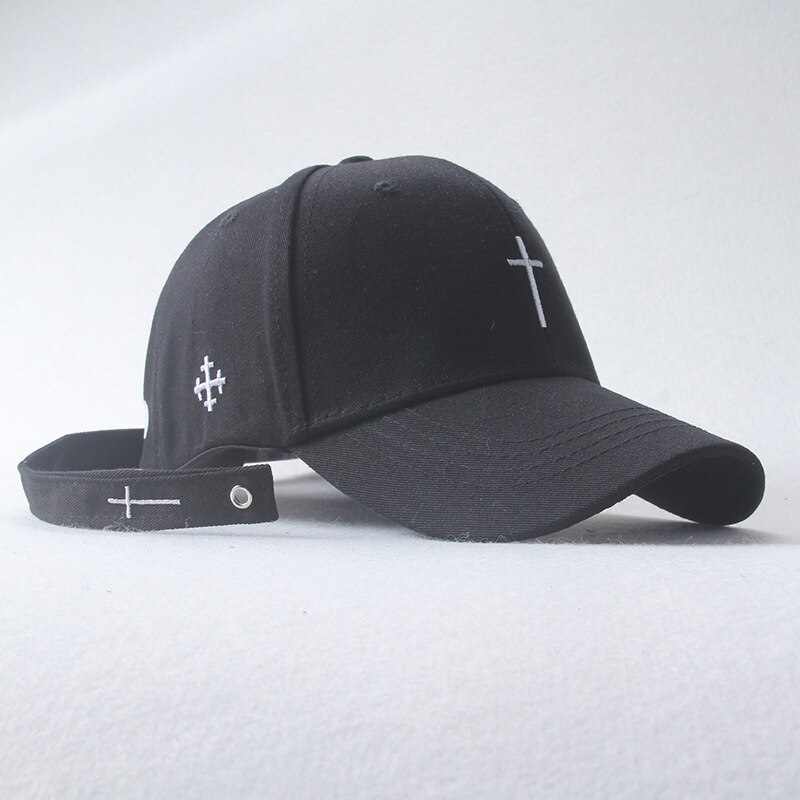 Naiset miehet risti vyö kirjonta baseball lippalakki kiinteä kirjain hattu unisex säädettävä persoonallisuus hip hop snapback lippalakit  cp0319: Musta