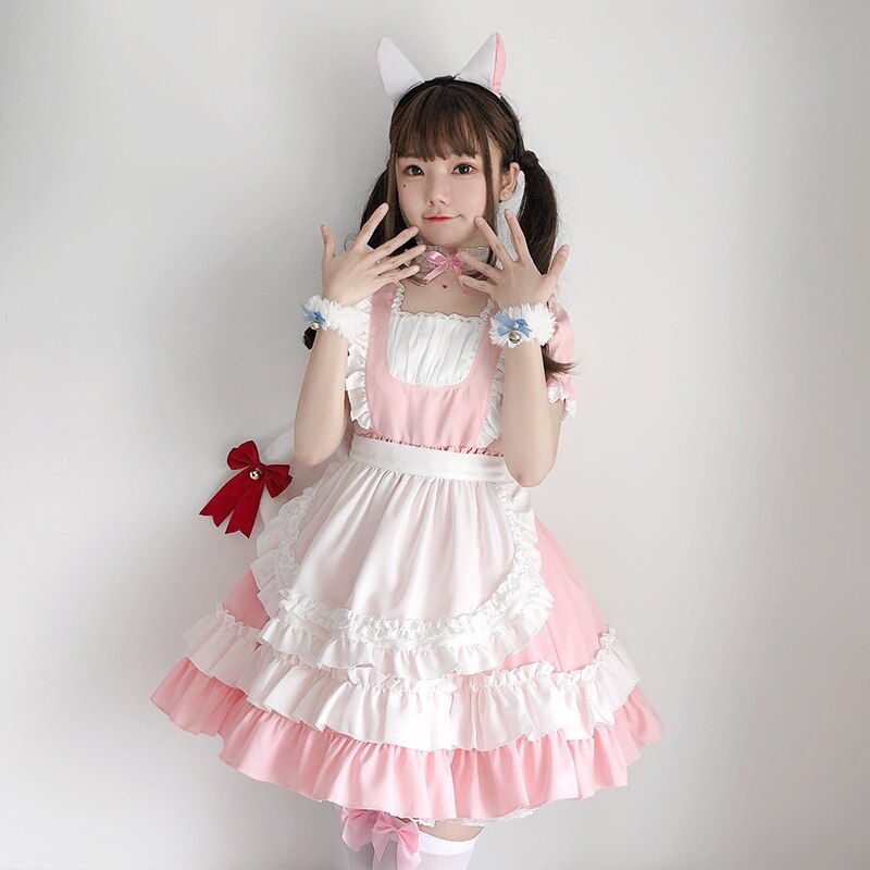 Collection de Lolita douce pour femmes, tenue de princesse, Costume Kawaii, Cosplay, noir et blanc, rose