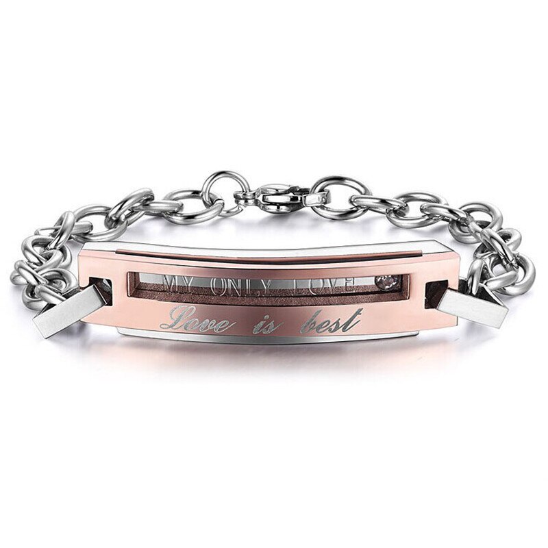 Charm Bracelet Stainless Steel Chain Link Bracelet for Couples Adult I Love You Most Zirconia Valentine's Day pulseira feminina