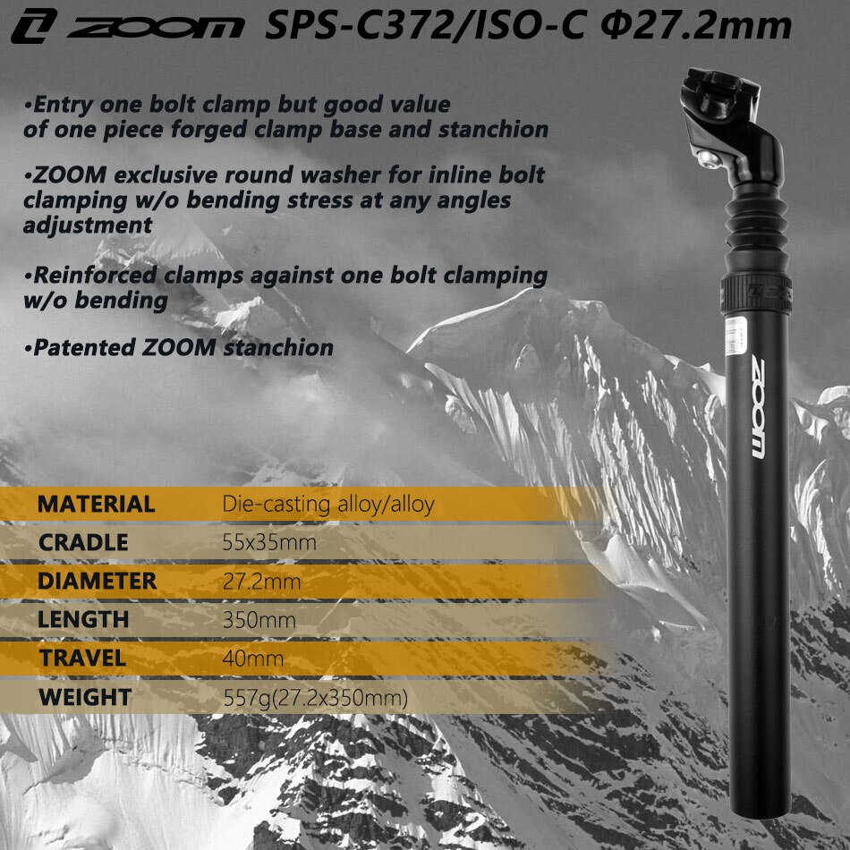 ZOOM – tige de selle de vélo de montagne 27.2/30.9/31.6mm X350mm, amortisseur de Suspension, pièces de bicyclette vtt