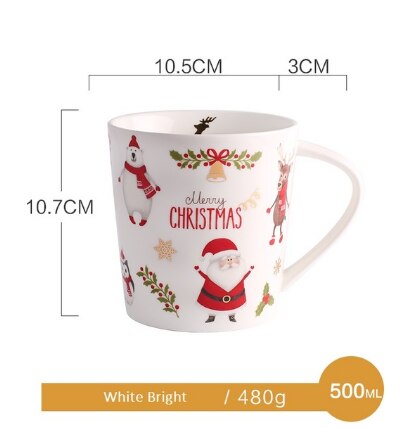 Christmas Coffee Mugs 500ml Large Capacity Christmas Ceramic Milk Tea Cup Drinking Water Bottle: C bright