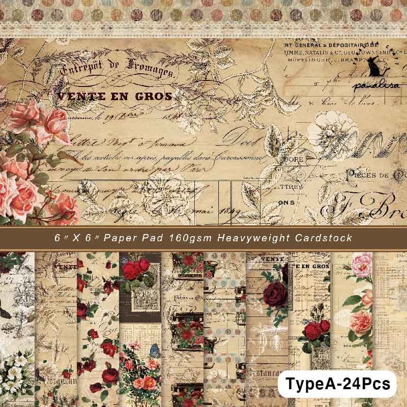 24 Sheet Vintage Butterfly Flower Craft Paper Scrapbooking Material Paper Junk Journal Decorative Paper Album Scrapbook Paper: TypeA-24Pcs