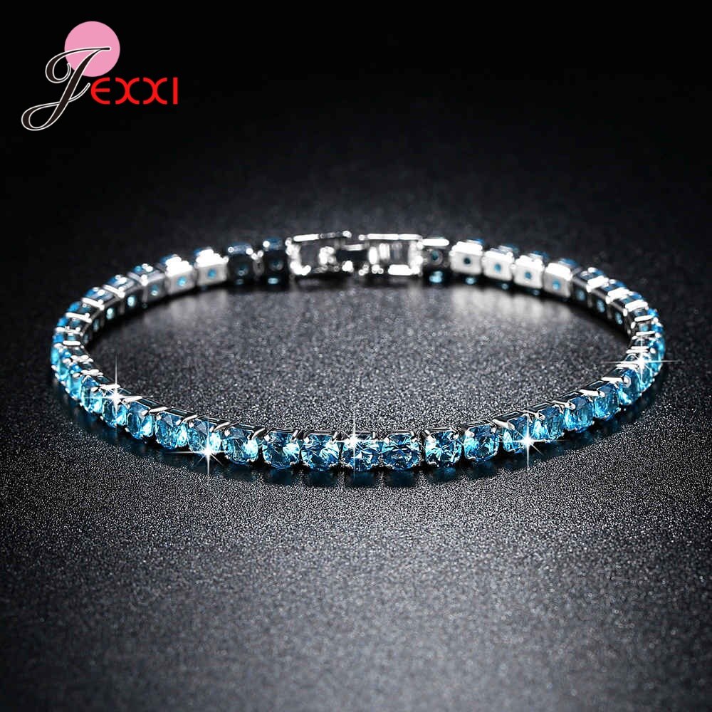 Sólido 925 prata esterlina brilhante zircônia cúbica tênis pulseira pulseira para o casamento feminino moda jóias aniversário por atacado: 906-Y