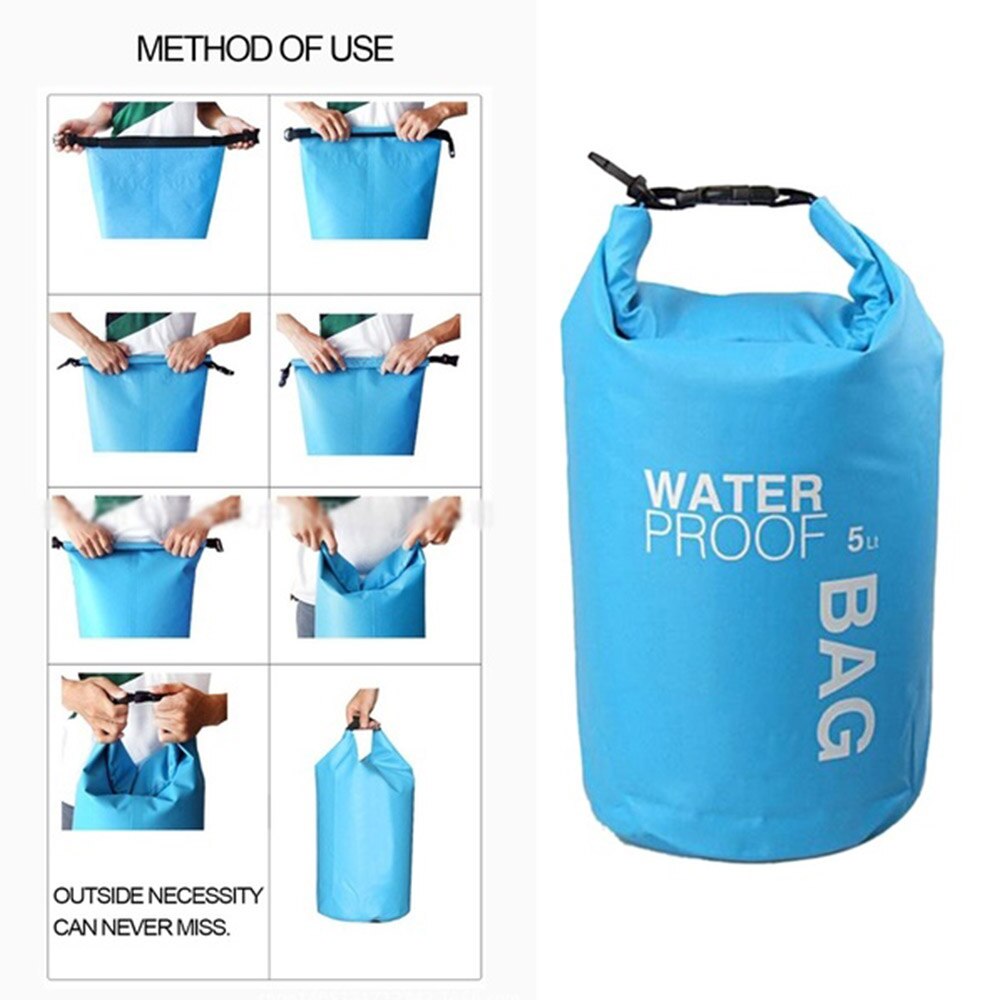 Bolsa sellada de tela impermeable de 2/5/10L para kayak, almacenamiento de Río, Camping, deriva, bolsas de natación, bolsa de Rafting de PVC, bolsa seca
