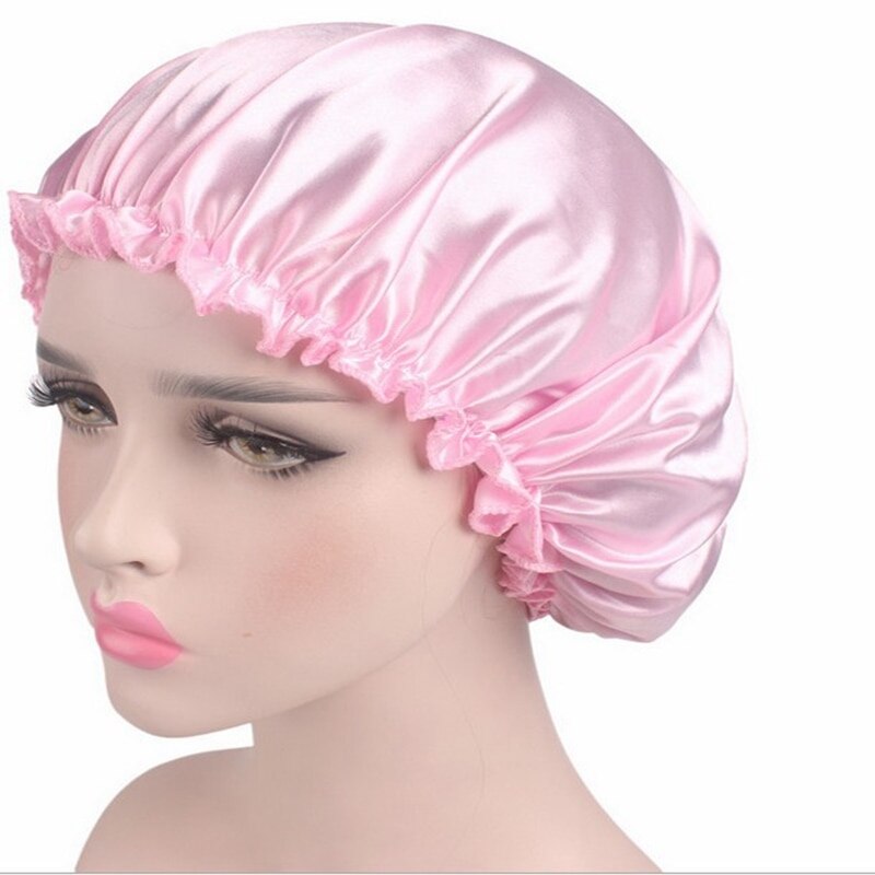 Elastic 58cm Women Shower Cap Satin Night Sleep Cap Shower Cap Hair Bonnet Hat Silk Head Cover Wide Elastic Band