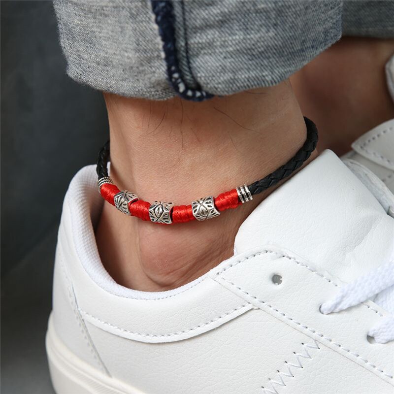 Adjustable Lucky Foot Bracelet For Women Men Jewelry Handmade Cool Simple Leaf Anklets Woven Adjustable Rope