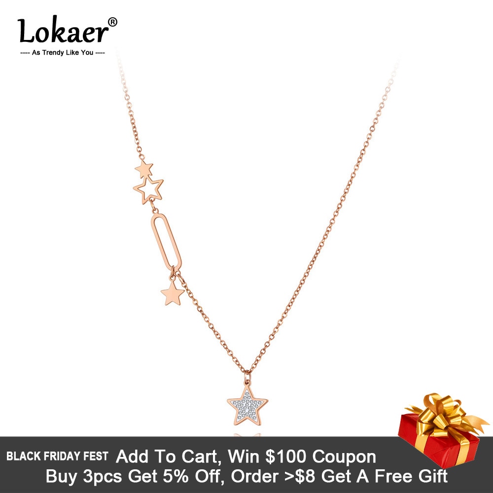 Lokaer Original Stainless Steel Star Charm Choker Necklaces For Women CZ Crystal Geometry Pendant Necklace N20239