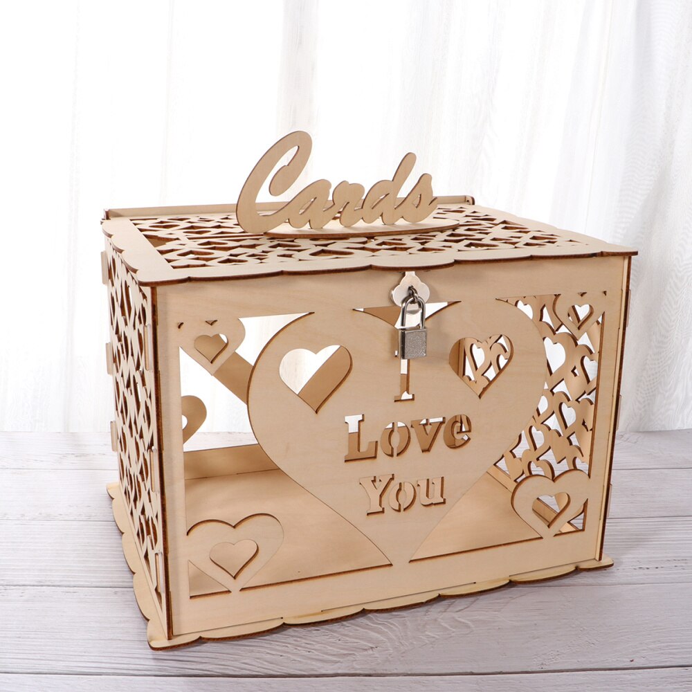 Wedding Sign-in Box with Lock Hollow out Case Box Wooden Name Holder (Large Size, 6)