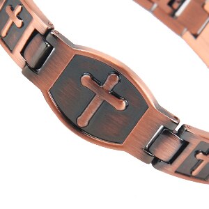 Mocris – Bracelet ajustable en cuivre pur 99.9% pour homme, croix d'énergie magnétique