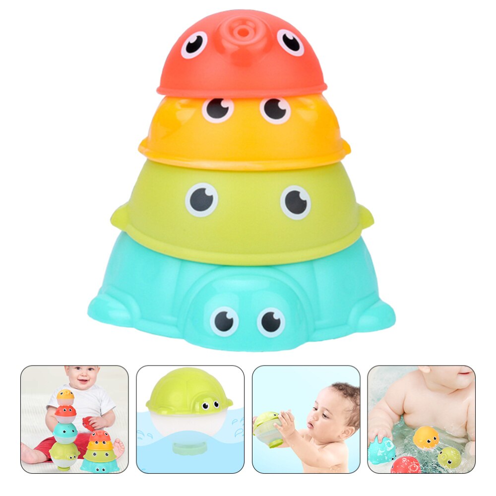 4Pcs Bath Toys Portable Stackable Educational Adorable Stacking Cups Bath Stacking Toys Bathtub Toys for Baby Toddler