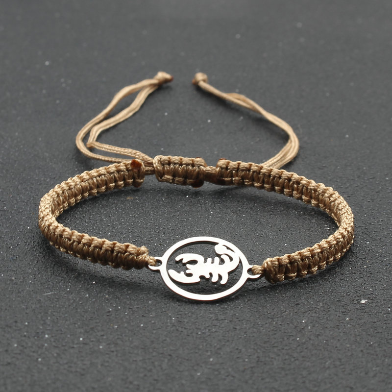 Pulsera de acero inoxidable para hombre, brazalete de escorpión, cadena de cuerda ajustable trenzada hecha a mano, de amistad: Khaki