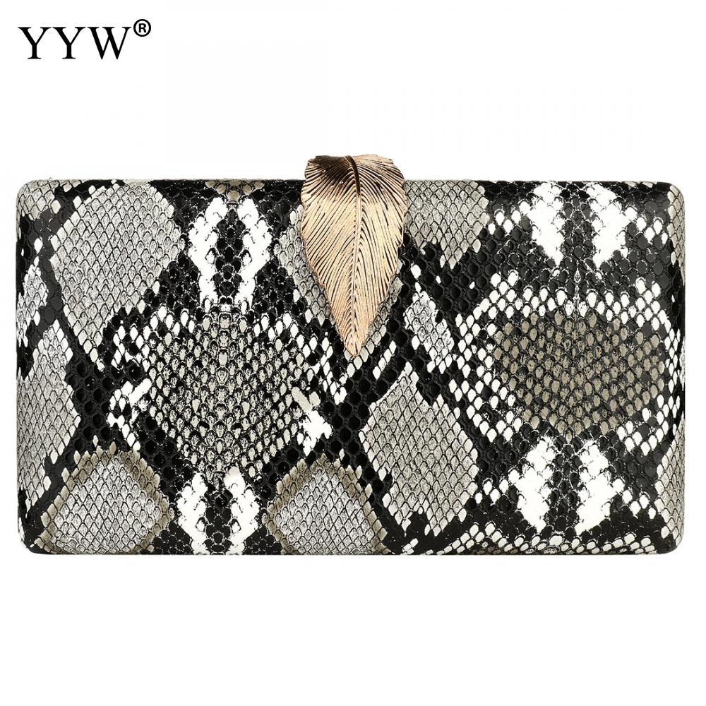Flerfärgade ormskinnsmönster kvinnor handväska och handväska kvällsfestväska clutches för bröllopsbankett stor kapacitet 210 x 130 x 40mm: Svartvitt 2