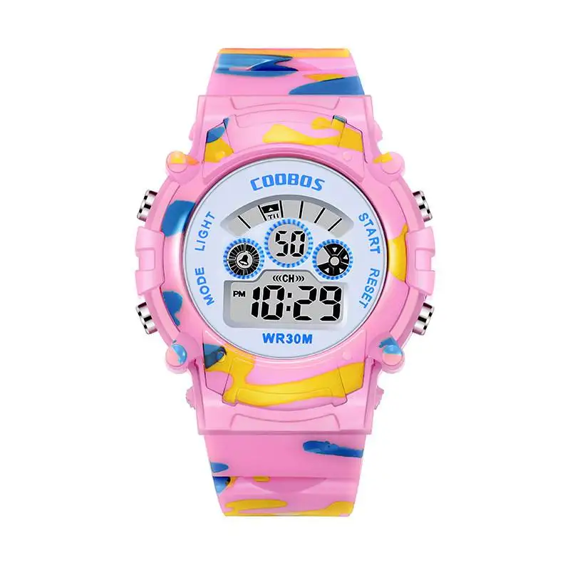 Relojes luminosos para niños LED colorido Flash Digital alarma impermeable para niños niñas fecha semana reloj de para niños: Verde oscuro