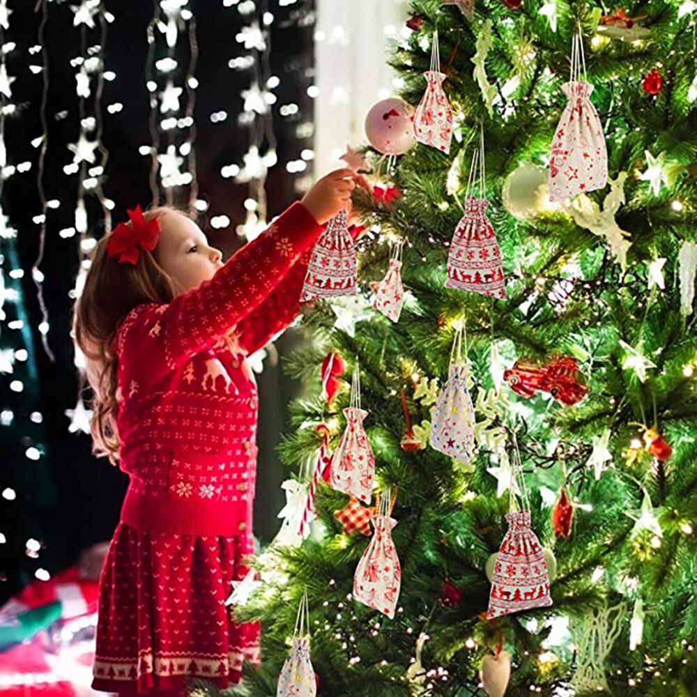 Julemønster godteripose 1-24 adventspakke kalender nedtelling jutepose godteri lagretiy jul adventskalenderpose